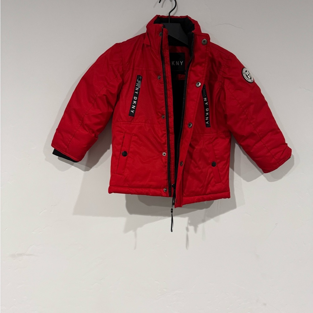 Vintage DKNY Kids Red Puffer Jacket with Hood size 4